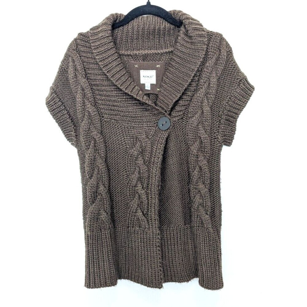 Kenji Handknit Sweater Womens Size S Brown Wool Alpaca Short Sleeve‎ Cable Knit